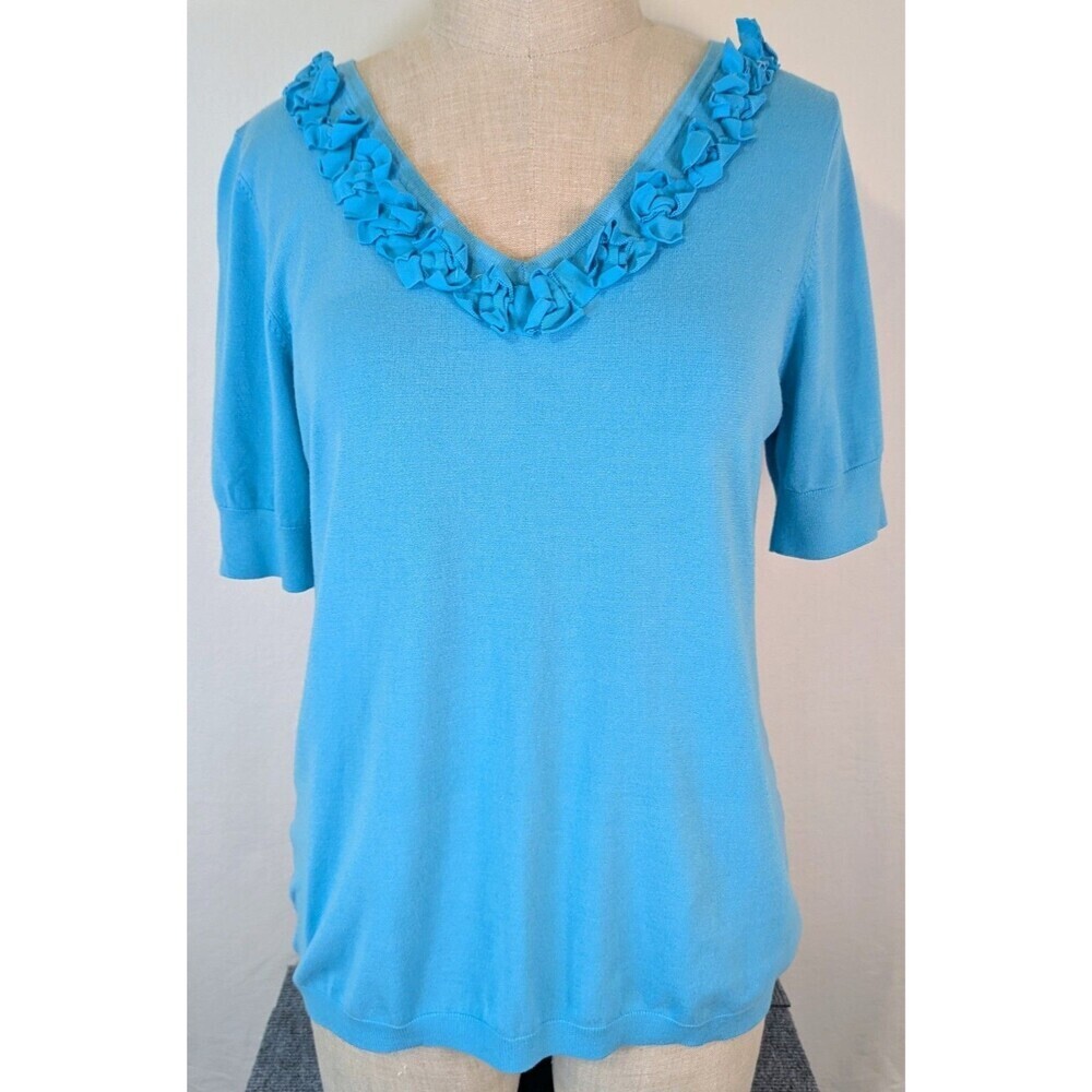 Cato Woman Blue Rosette V-Neck Sweater Short Sleeve Plus Size 18/20W